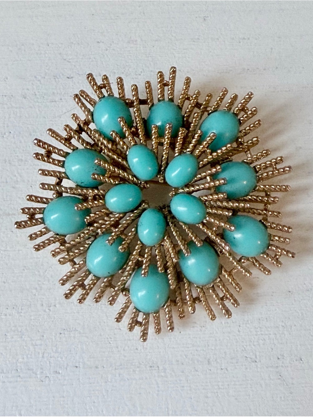 Vintage Susan Caplan Avon Brooch Pin MCM Starburst Faux Turquoise Stones